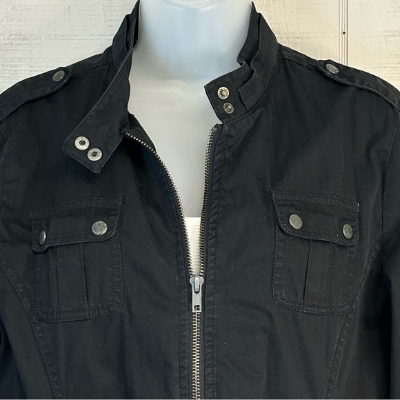 Ashley Womens Utility Jacket Size L Full Zip Cotton Pockets Black Y2k Grunge - Picture 3 of 11